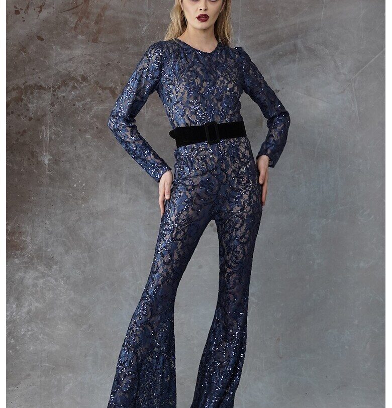 Дантелен гащеризон Ariah с пайети - Тъмносин MIAU by Clara Rotescu