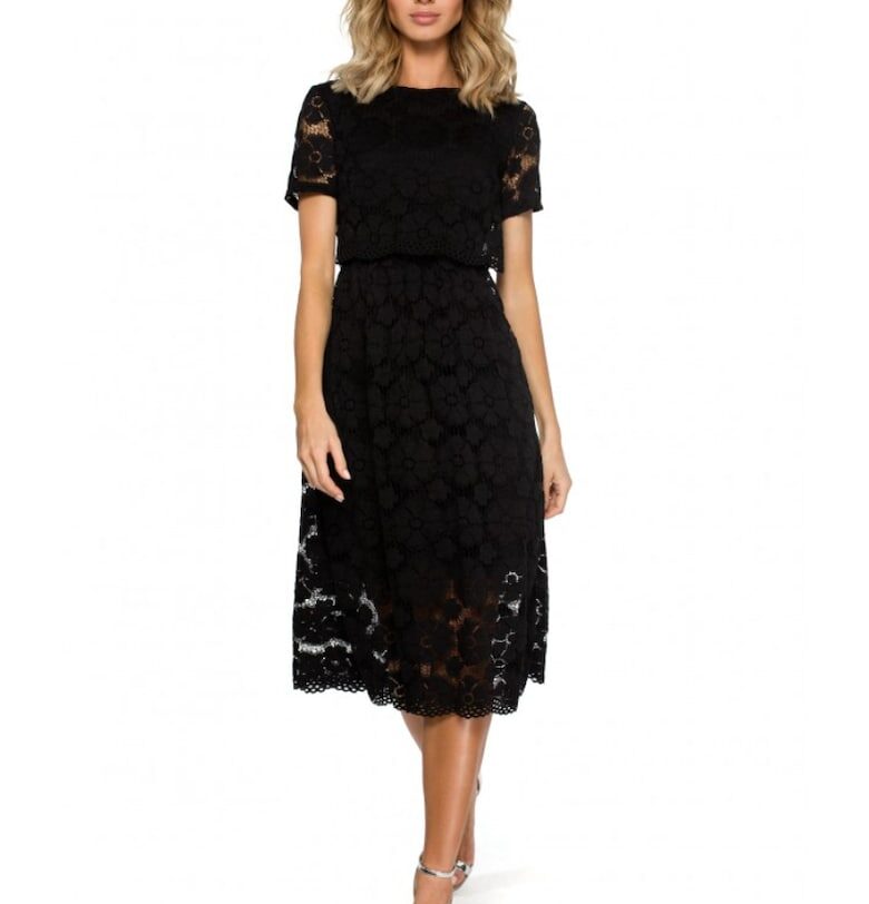 Дантелена миди рокля -  найлон/еластан - Черен MOE