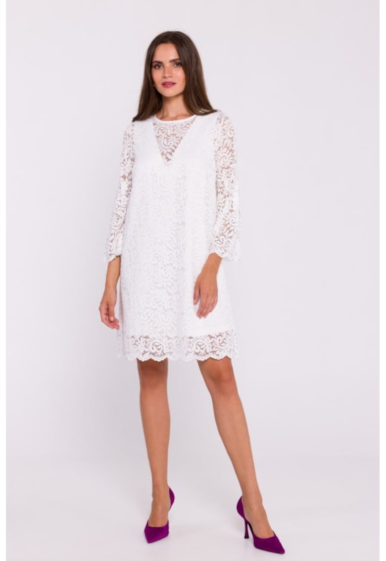 Дантелена рокля в два слоя - тип трапец Екрю Stylove