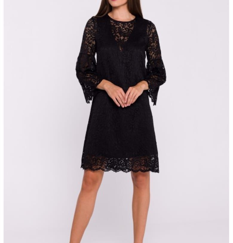 Дантелена рокля в два слоя - тип трапец  Черен Stylove