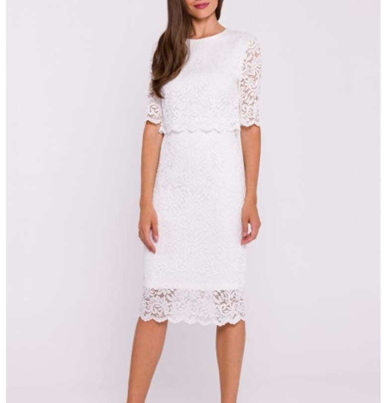 Дантелена рокля с двоен топ  Екрю Stylove