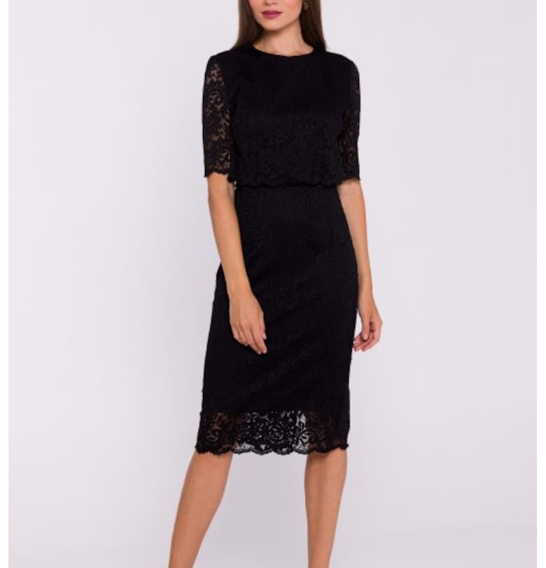 Дантелена рокля с двоен топ  Черен Stylove