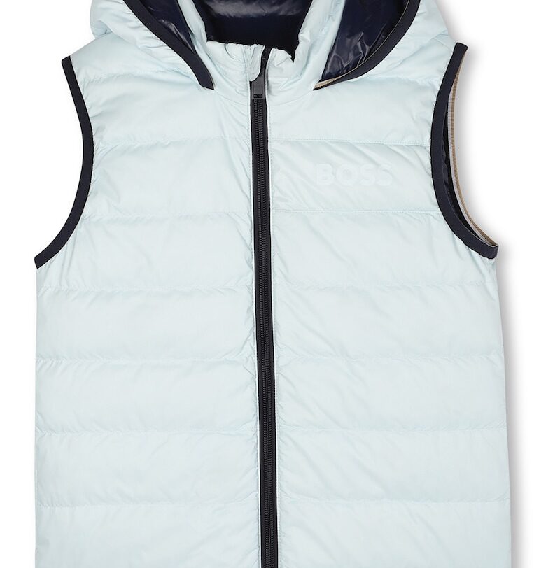 Двулицев елек с пухена вата - Ледено синьо/Тъмносин BOSS Kidswear