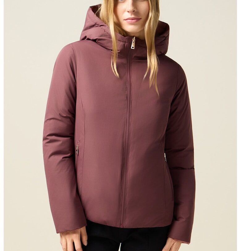 Двулицево зимно яке с качулка - Бледочервен Oltre