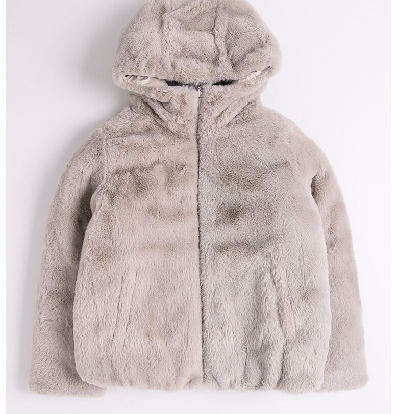 Двулицево зимно яке с качулка - Сиво-бежов Colmar