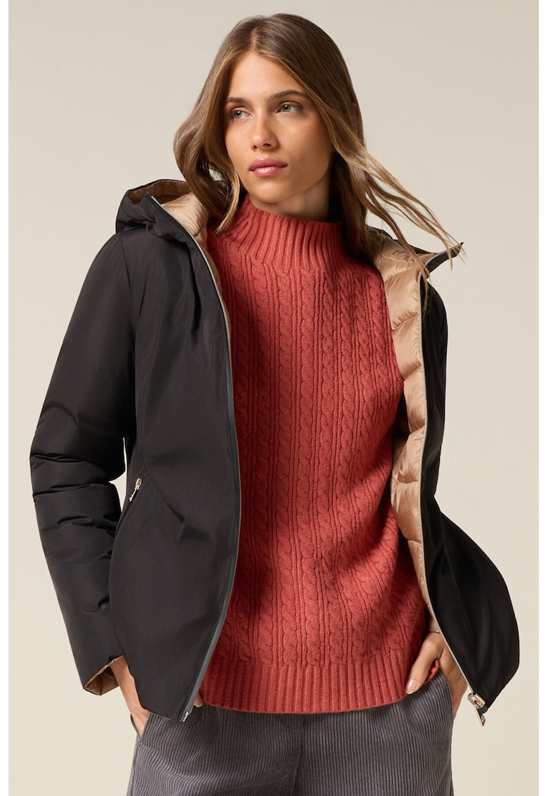 Двулицево зимно яке с качулка - Черен Oltre