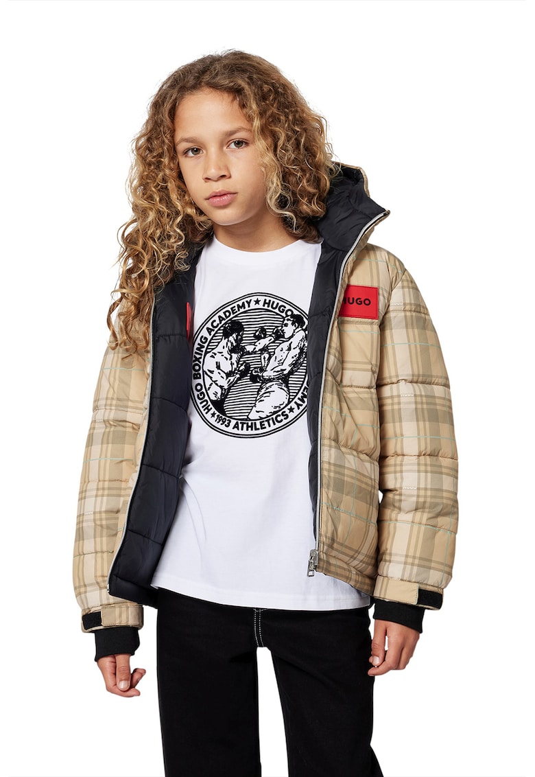 Двулицево зимно яке с качулка - Черен/Светлокафяв/Мръснобял HUGO