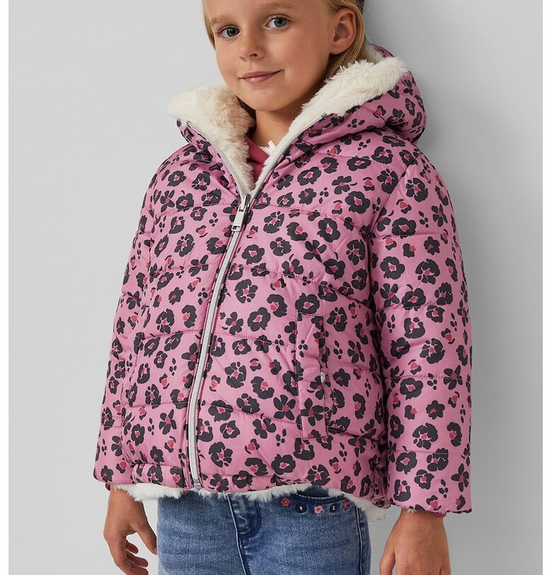 Двулицево флорално зимно яке - Слонова кост/Светлорозов/Антрацитно сиво sOliver