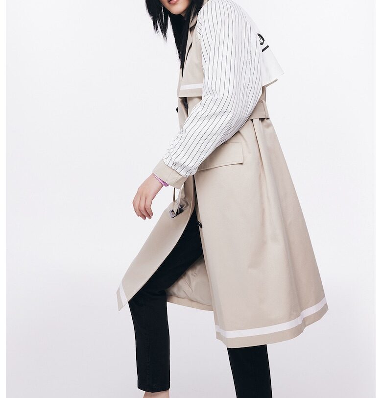 Двуреден тренч с дизайн 2 в 1 - Бял/Черен/Светло кафяво TWIST