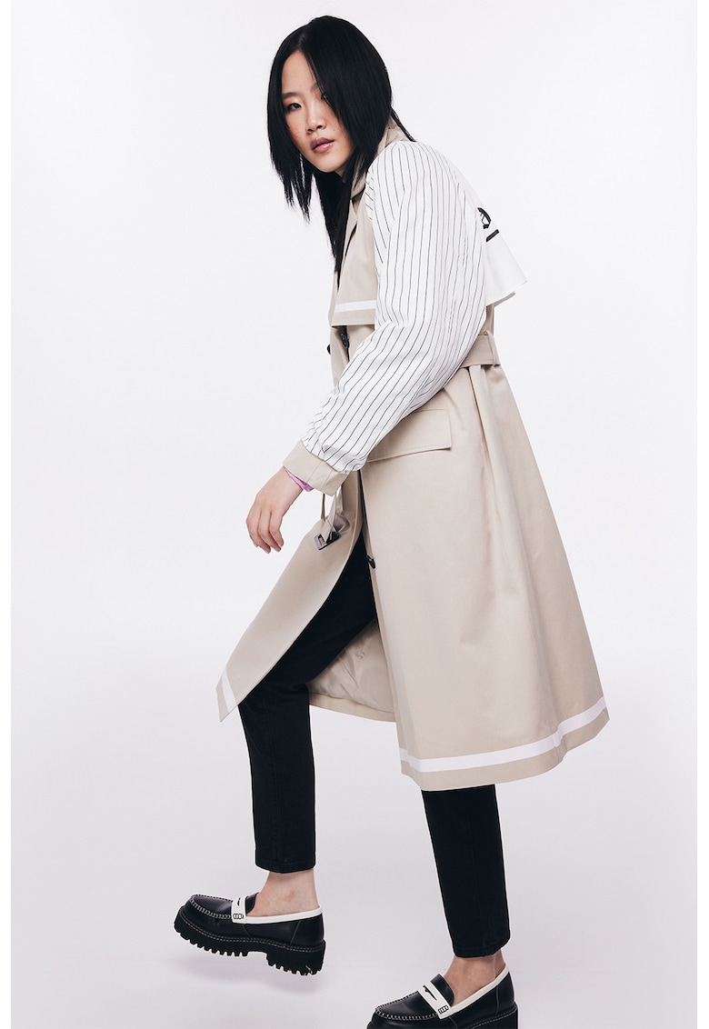 Двуреден тренч с дизайн 2 в 1 - Бял/Черен/Светло кафяво TWIST