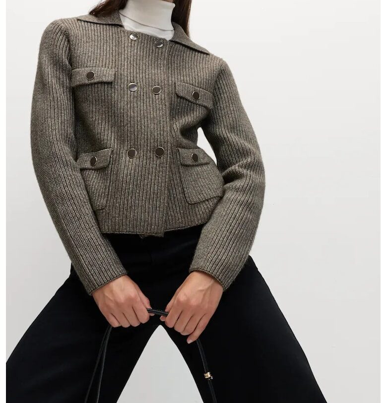 Двуредна жилетка с яка - Кафяв меланж Marks  Spencer