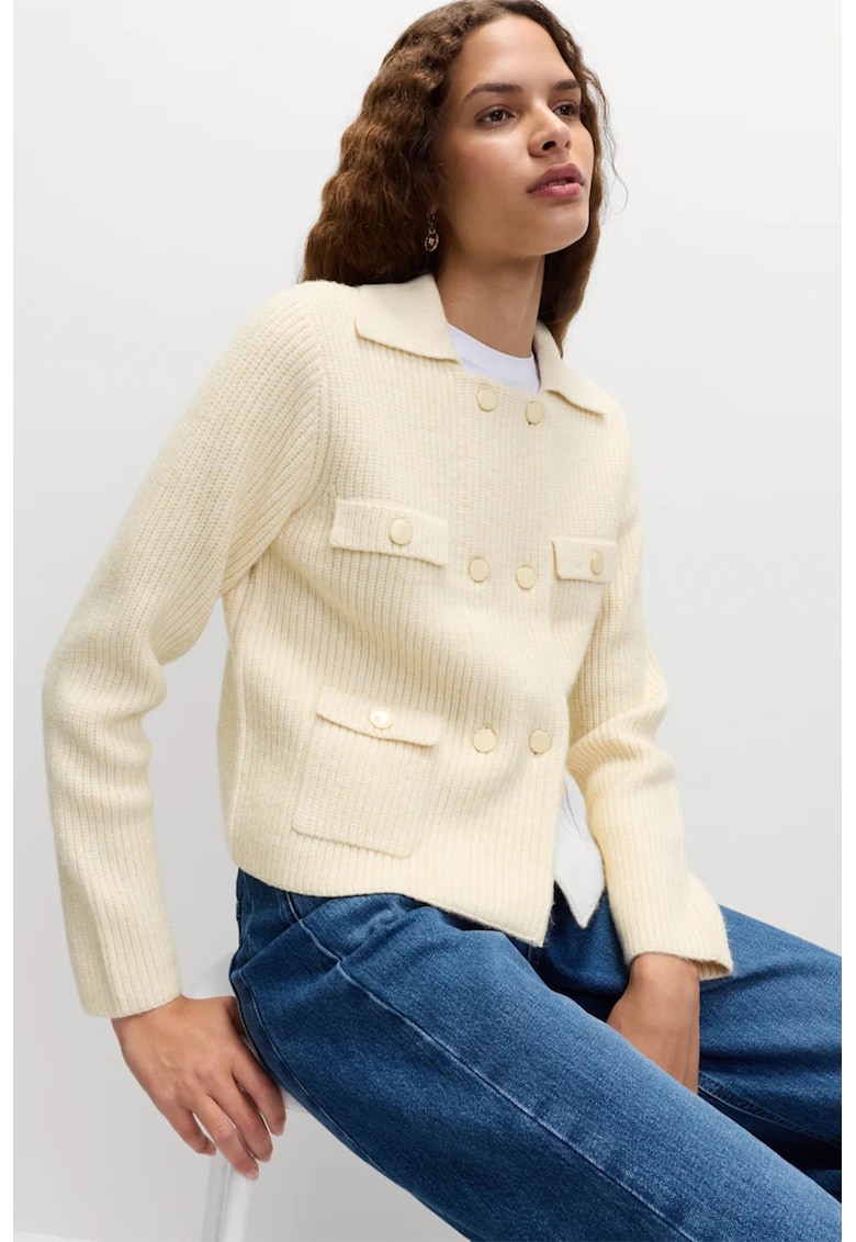 Двуредна жилетка с яка - Крем Marks Spencer