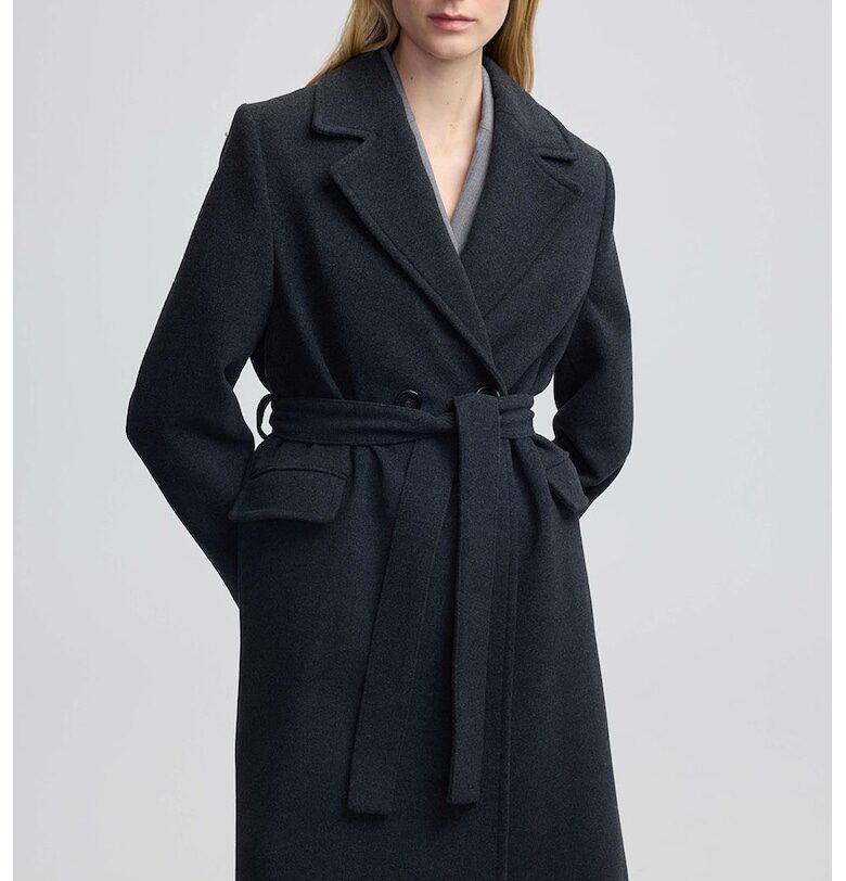 Двуредно дълго палто с вълна - Ултрамарин синьо Ipekyol