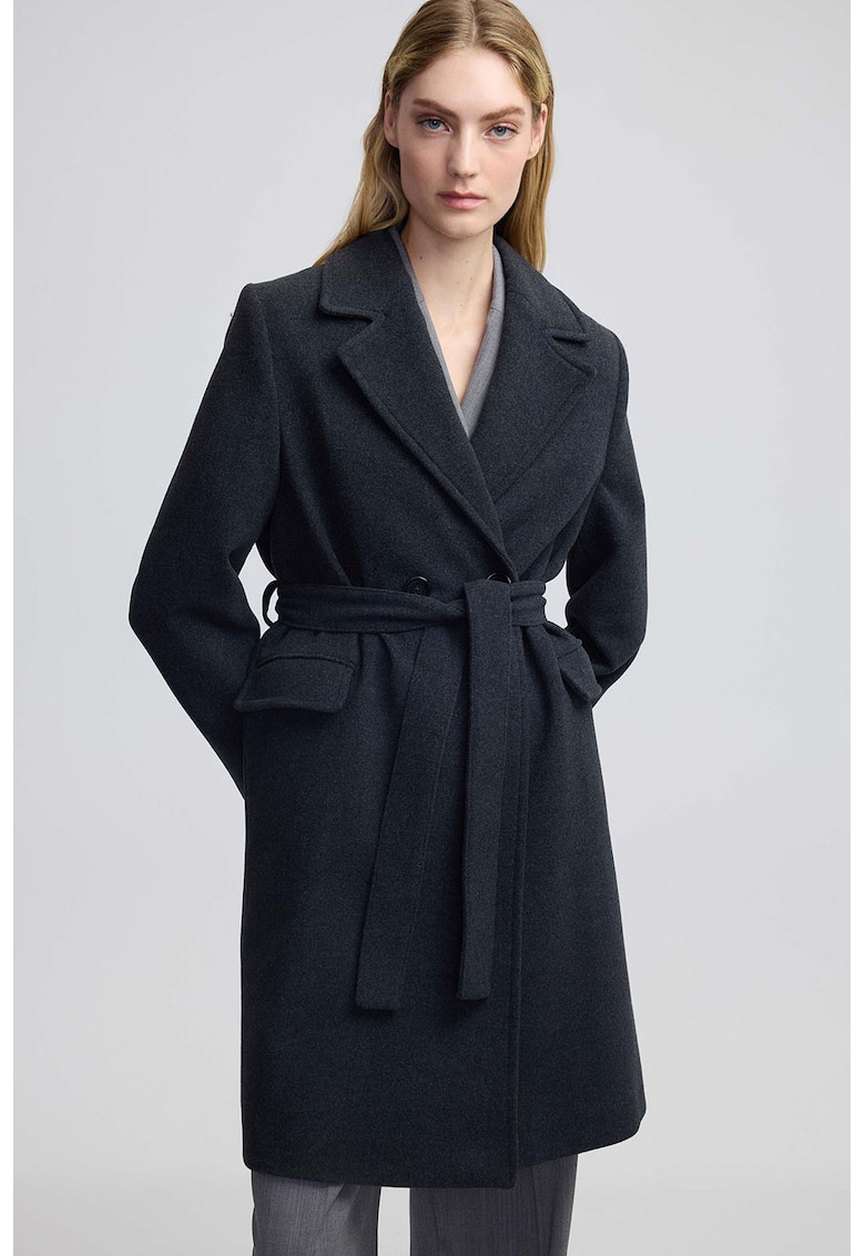Двуредно дълго палто с вълна - Ултрамарин синьо Ipekyol
