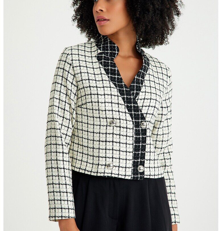 Двуредно сако от туид - Слонова кост/Черен Just Like You