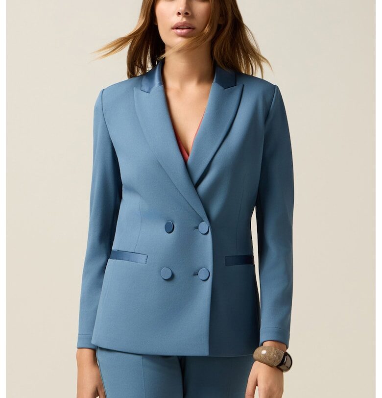 Двуредно сако с двойни ревери - Прашно синьо Oltre