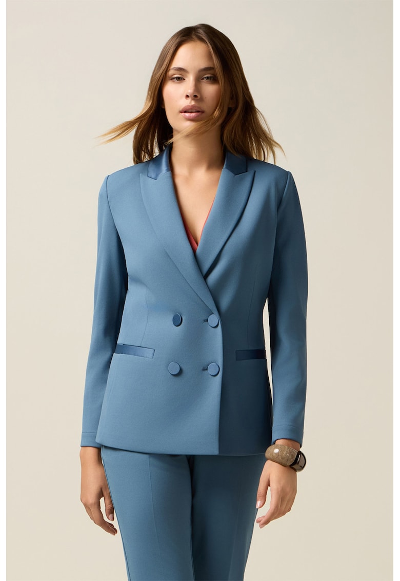 Двуредно сако с двойни ревери - Прашно синьо Oltre