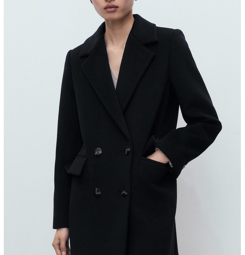 Двуредно слим палто - Черен Mango