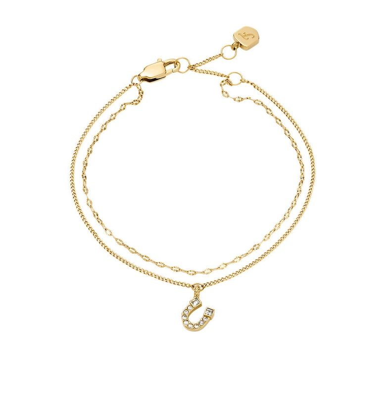 Двуредова гривна с висулка - Златист Fossil