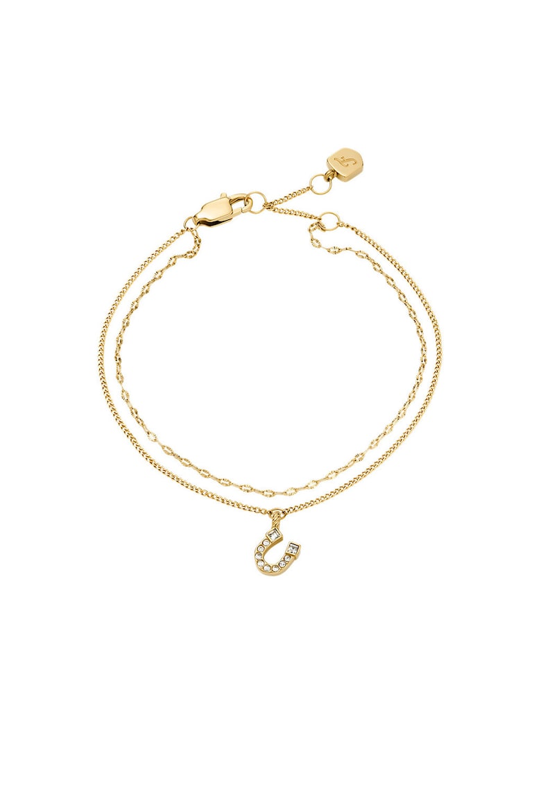 Двуредова гривна с висулка - Златист Fossil