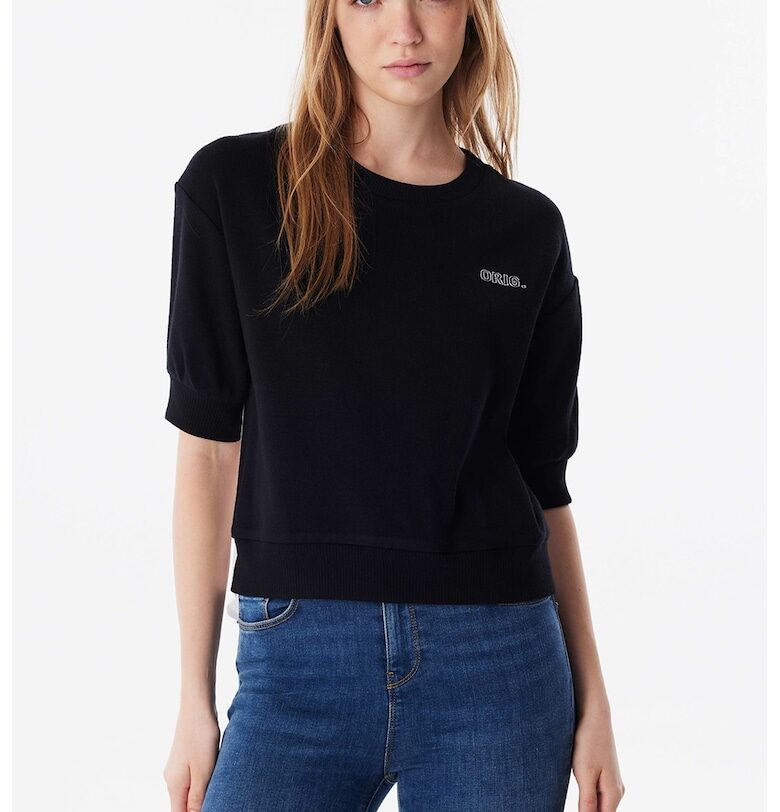 Двуцветен пуловер с къси ръкави - Черен TWIST