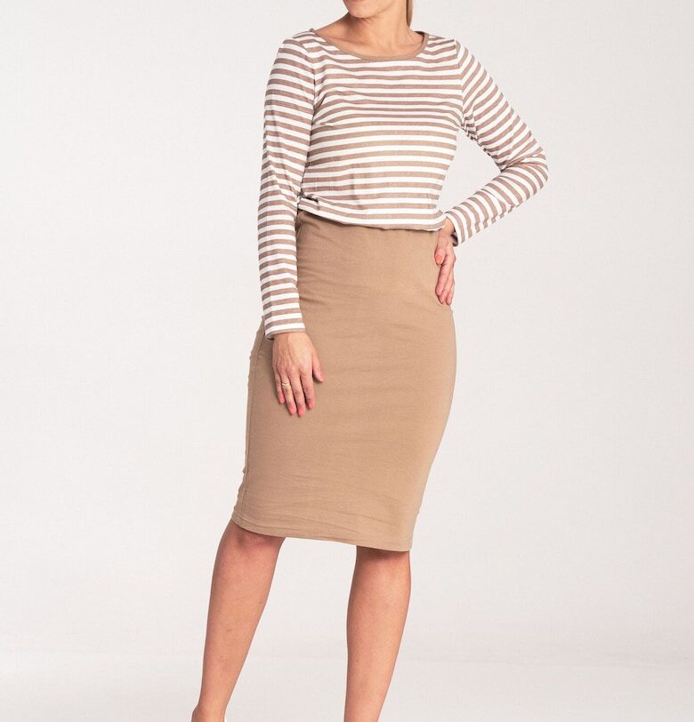 Двуцветна рокля  M1057 - бежова - еластична материя - удобна - памук Figl