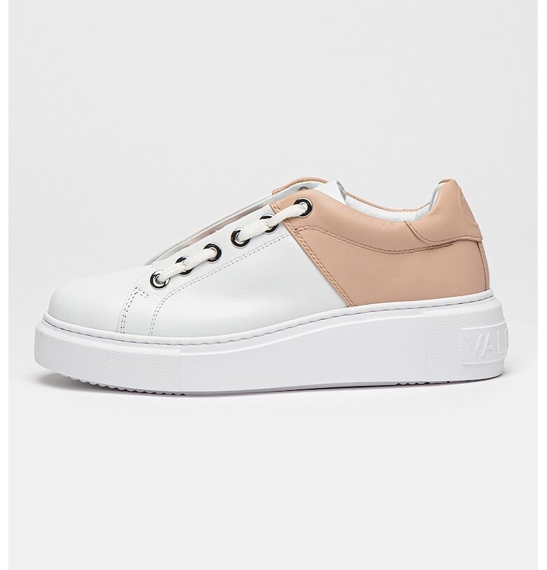 Двуцветни кожени спортни обувки - Бял/Прашно розово Valentino