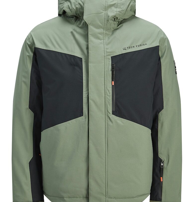 Двуцветно непромокаемо зимно яке с джобове - Черен/Светлозелен Jack  Jones