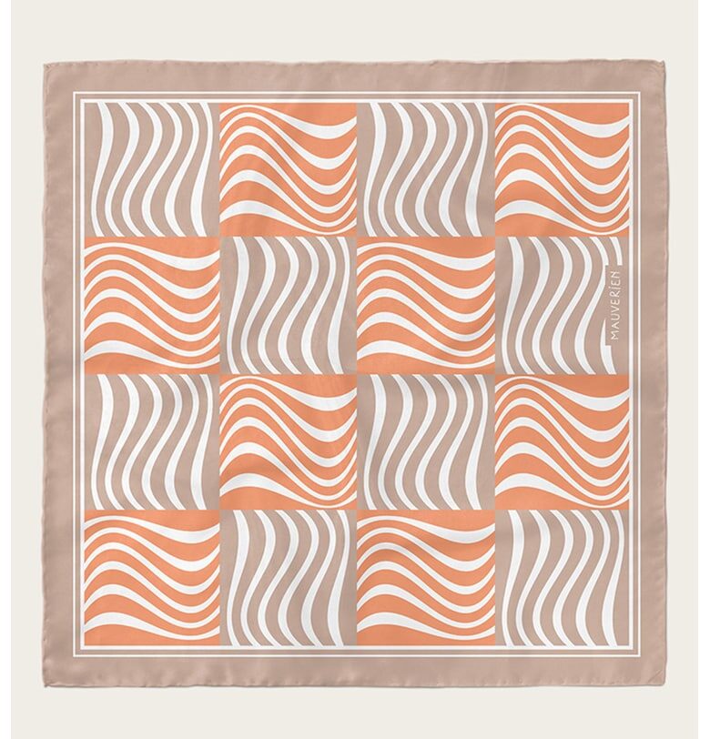 Десениран копринен шал - Оранжев/Бежов Mauverien