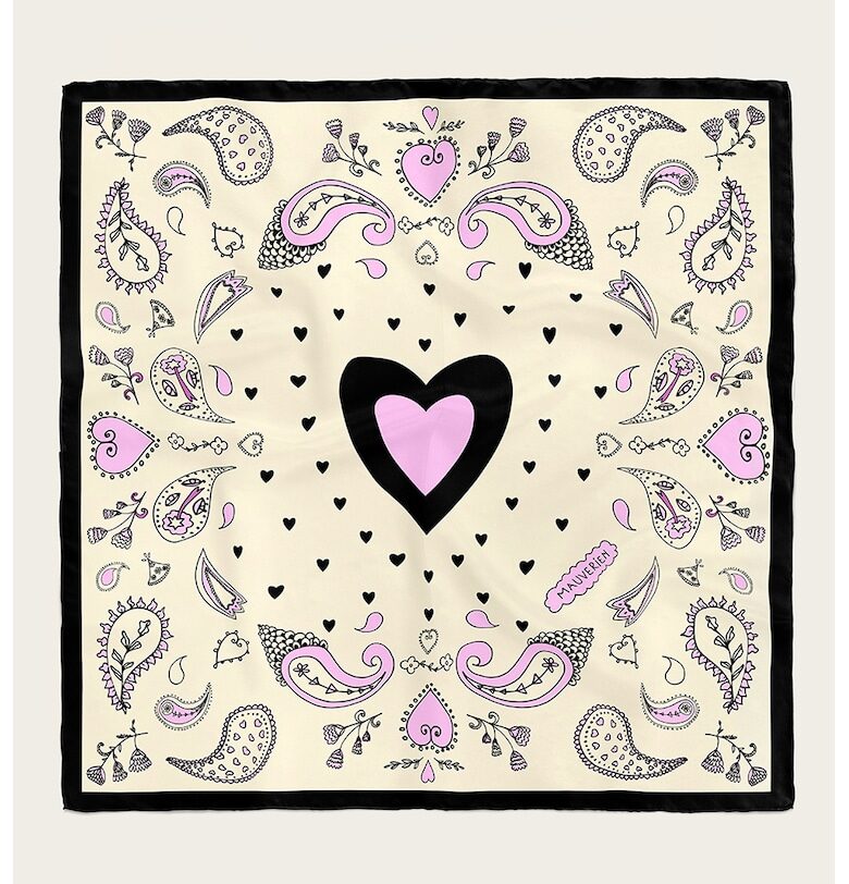 Десениран копринен шал - Черен/Аметист/Крем Mauverien