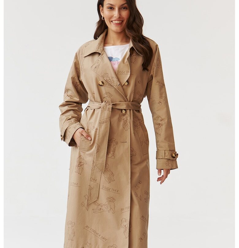 Десениран тренч Megnama - Бежов Tatuum