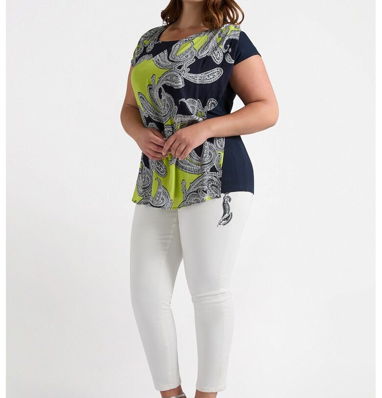 Десенирана блуза - Черен/Светло сив/Бледозелен Fiorella Rubino