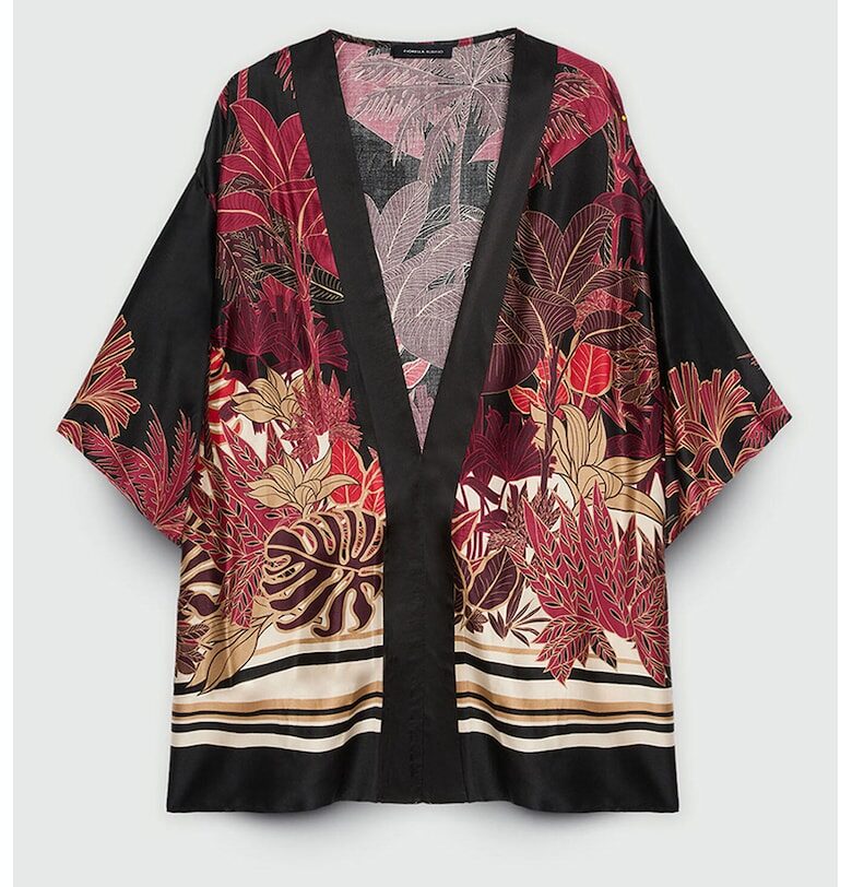 Десенирана блуза с шпиц и сатиниран ефект - Черен/Бежов/Бледочервен Fiorella Rubino