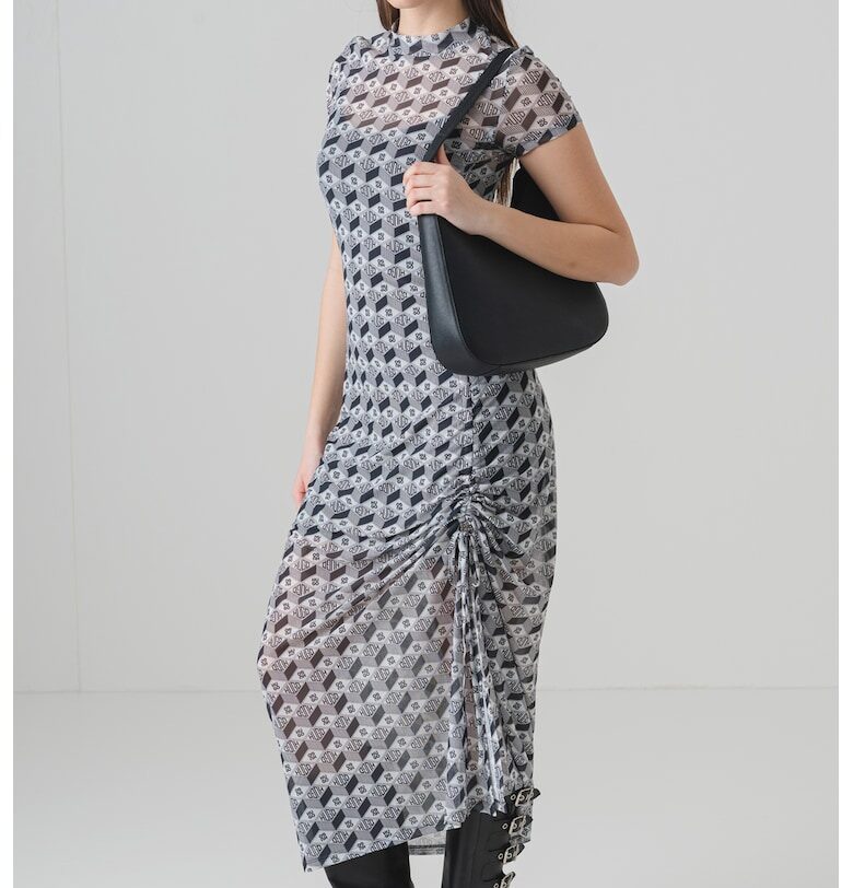 Десенирана миди рокля - Мръснобял/Tъмносив/Прозрачен HUGO