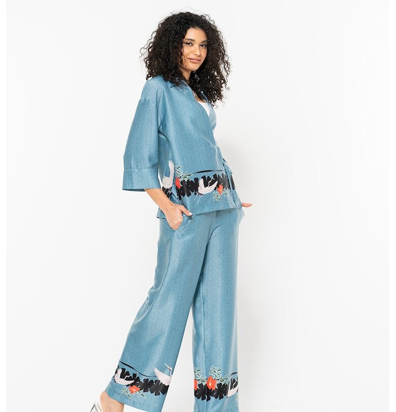 Десенирана риза Brigita с паднали ръкави - Прашно синьо Hermosa