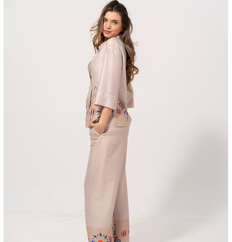 Десенирана риза Brigita с паднали ръкави - Светлокафяв Hermosa