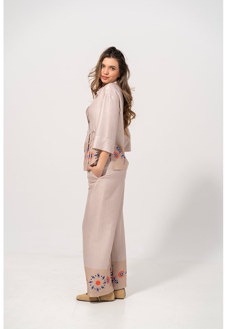 Десенирана риза Brigita с паднали ръкави - Светлокафяв Hermosa