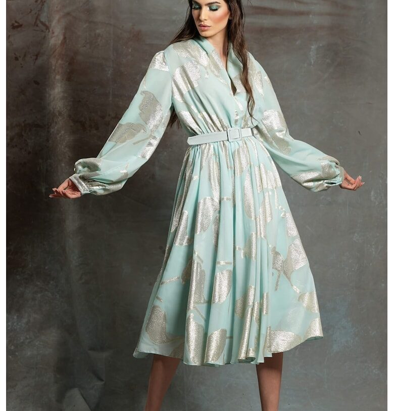 Десенирана рокля Sanziana с дълги ръкави - Зелен MIAU by Clara Rotescu