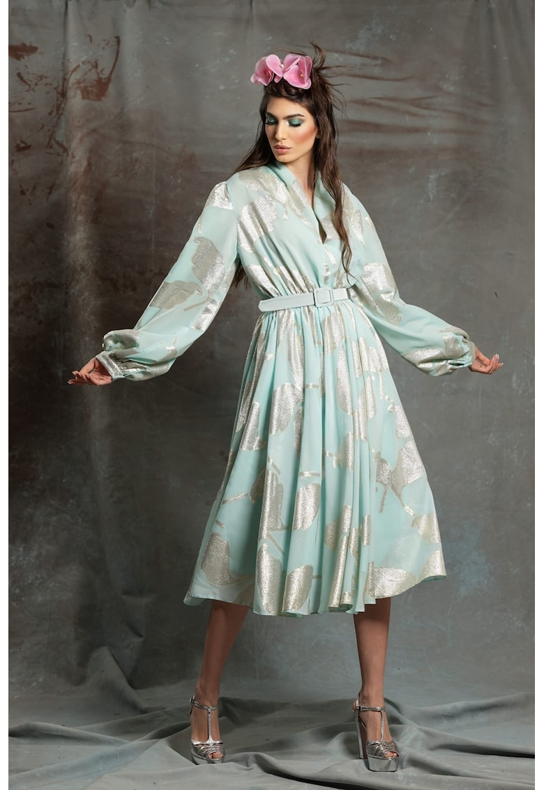 Десенирана рокля Sanziana с дълги ръкави - Зелен MIAU by Clara Rotescu