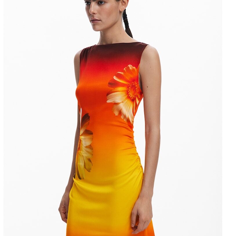 Десенирана рокля - Жълт/Мандарина DESIGUAL