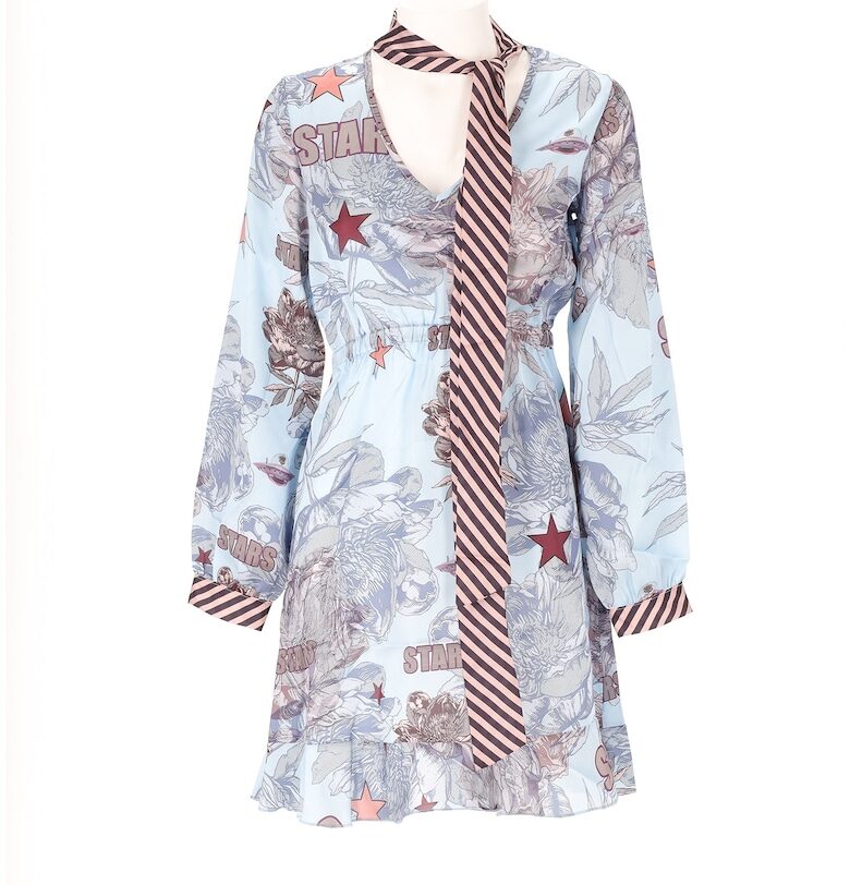 Десенирана рокля с дипли на подгъва - Ледено синьо BRACCIALINI