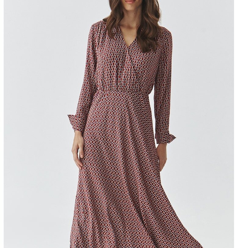 Десенирана шпиц рокля - Бордо/Бежов/Син Tatuum