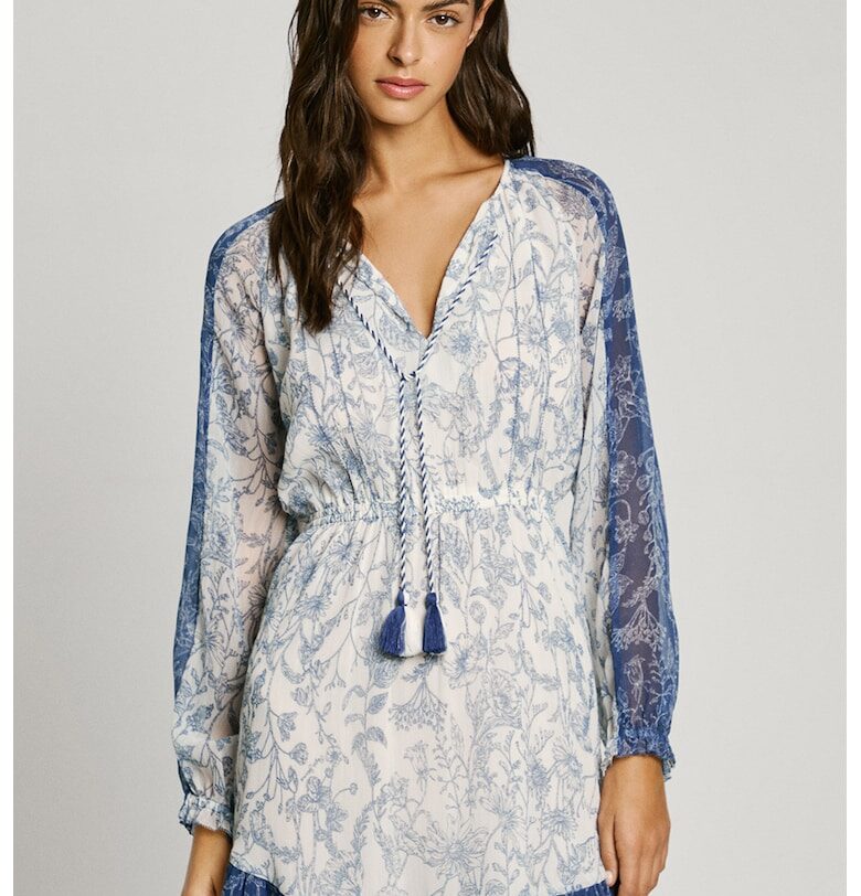 Десенирана шпиц рокля - Слонова кост/Тъмносин Pepe Jeans London