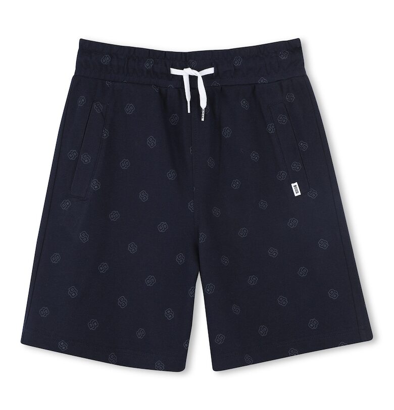 Десенирани шорти с памук - Тъмносин BOSS Kidswear