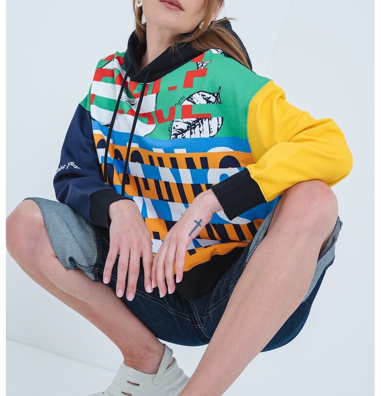 Десенирано худи - Черен/Мандарина/Аква зелено Moschino Jeans