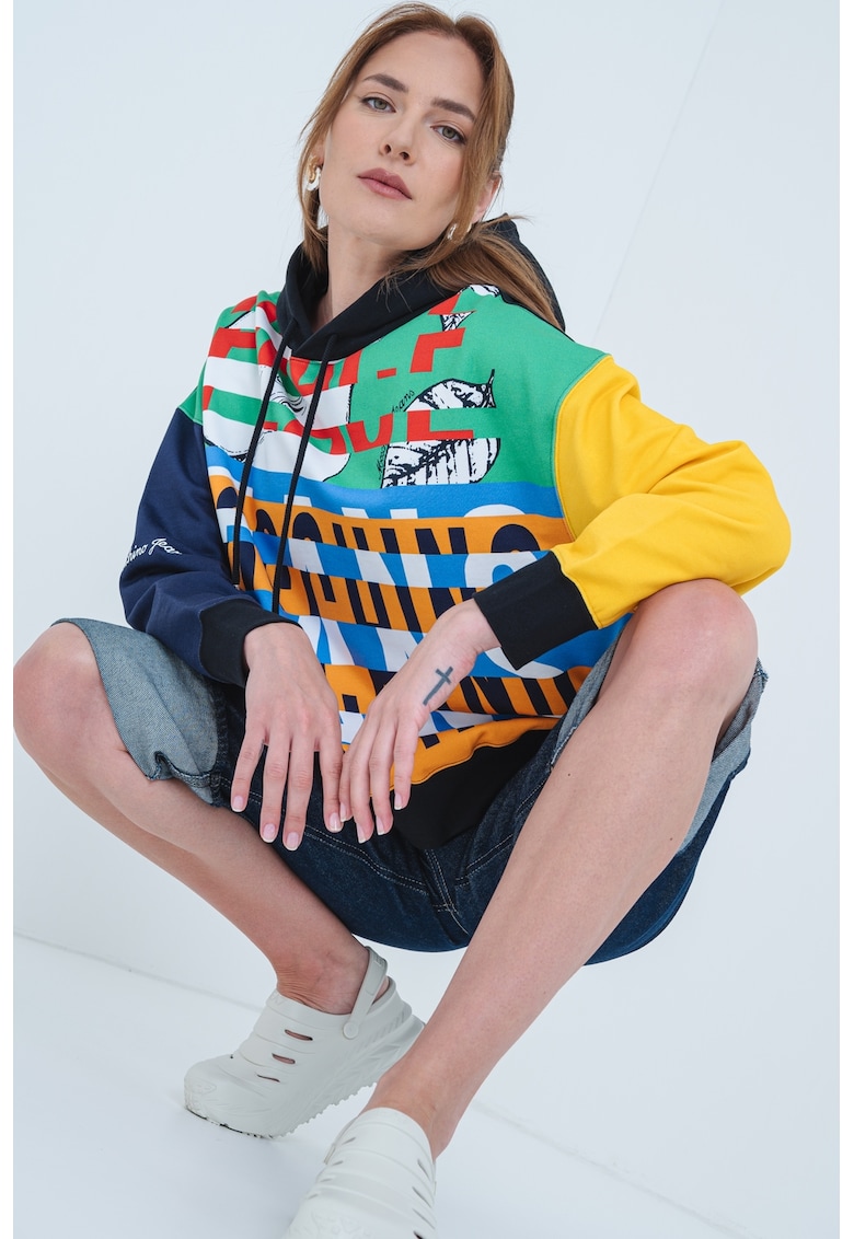 Десенирано худи - Черен/Мандарина/Аква зелено Moschino Jeans