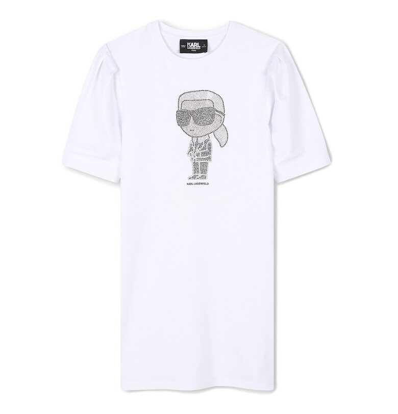 Детска рокля за момичета Karl Lagerfeld - Z30458 10 - Органичен памук/модал - Бяла KARL LAGERFELD KIDS