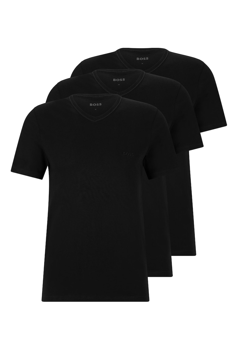 Домашна тениска с шпиц - 3 броя - Черен BOSS