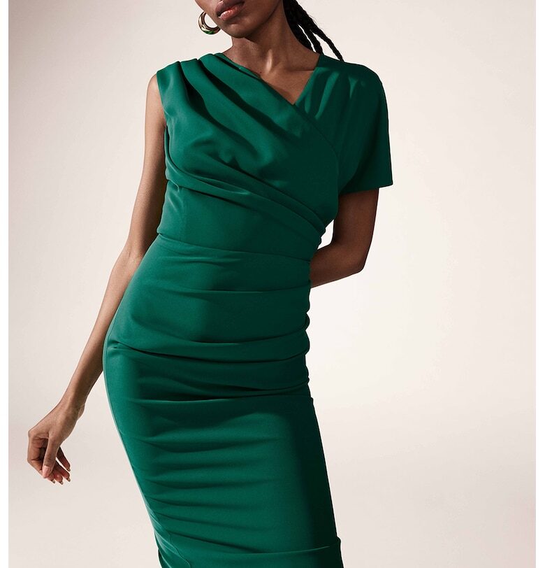 Драпирана миди рокля Chance - Тъмнозелен Alina Cernatescu