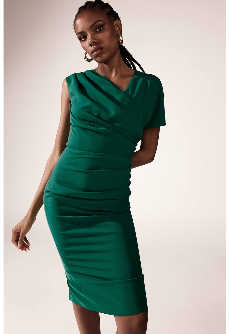 Драпирана миди рокля Chance - Тъмнозелен Alina Cernatescu